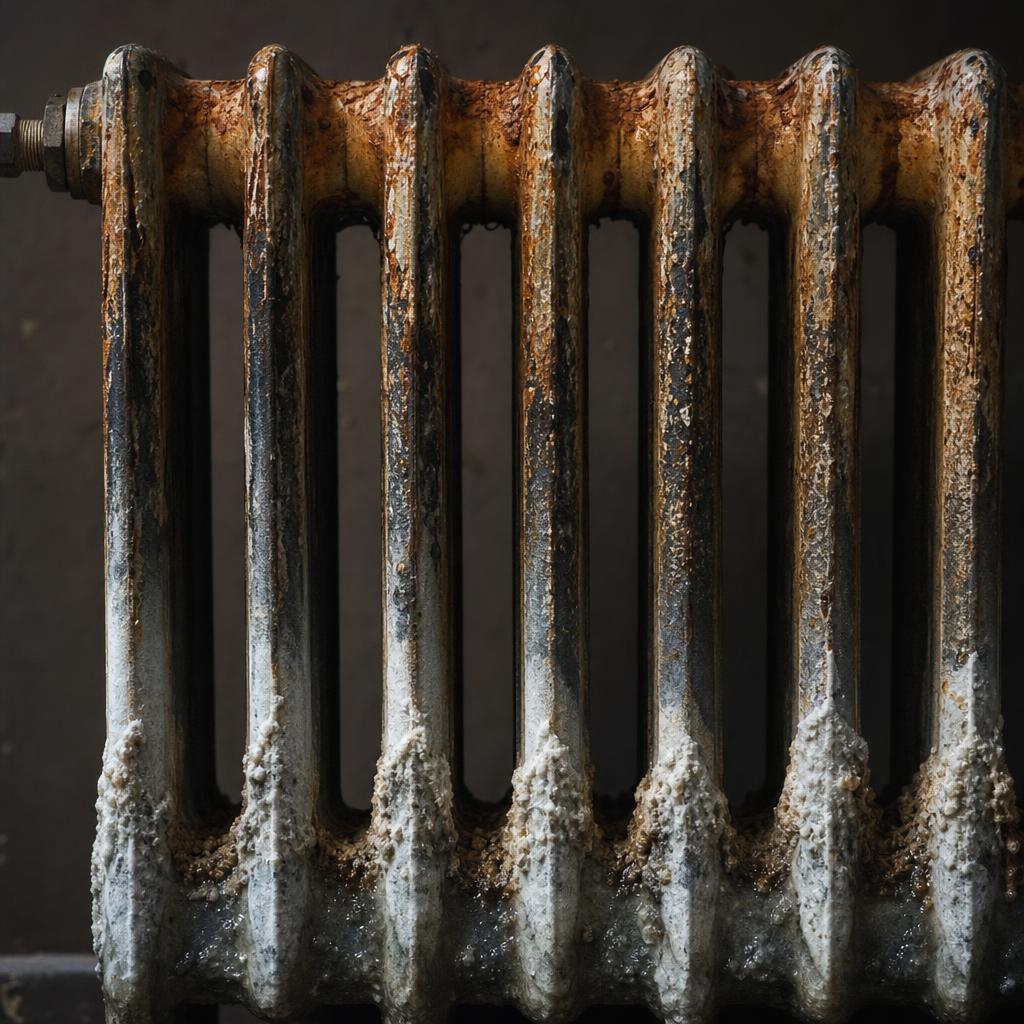 Clogged radiator with sludge build-up